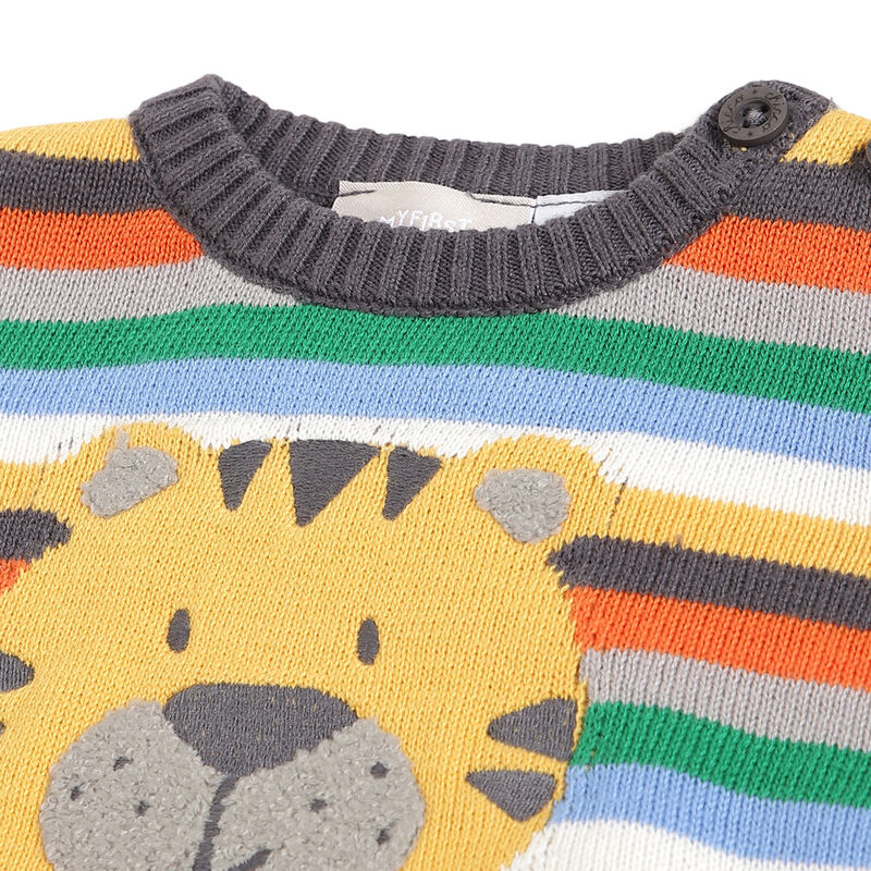 Boys Grey Striped Pullover image number 2